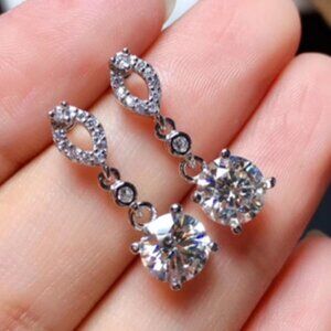 CZ Round Shaped Drop Earring for Women Silver Color Full Diamond, HA4517